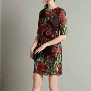 Aidon mattox lacy black reg and green dress